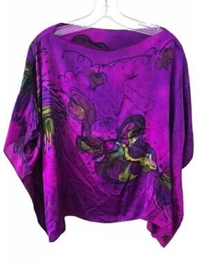 Hand Dyed Purple Abstract Pattern Silk Top